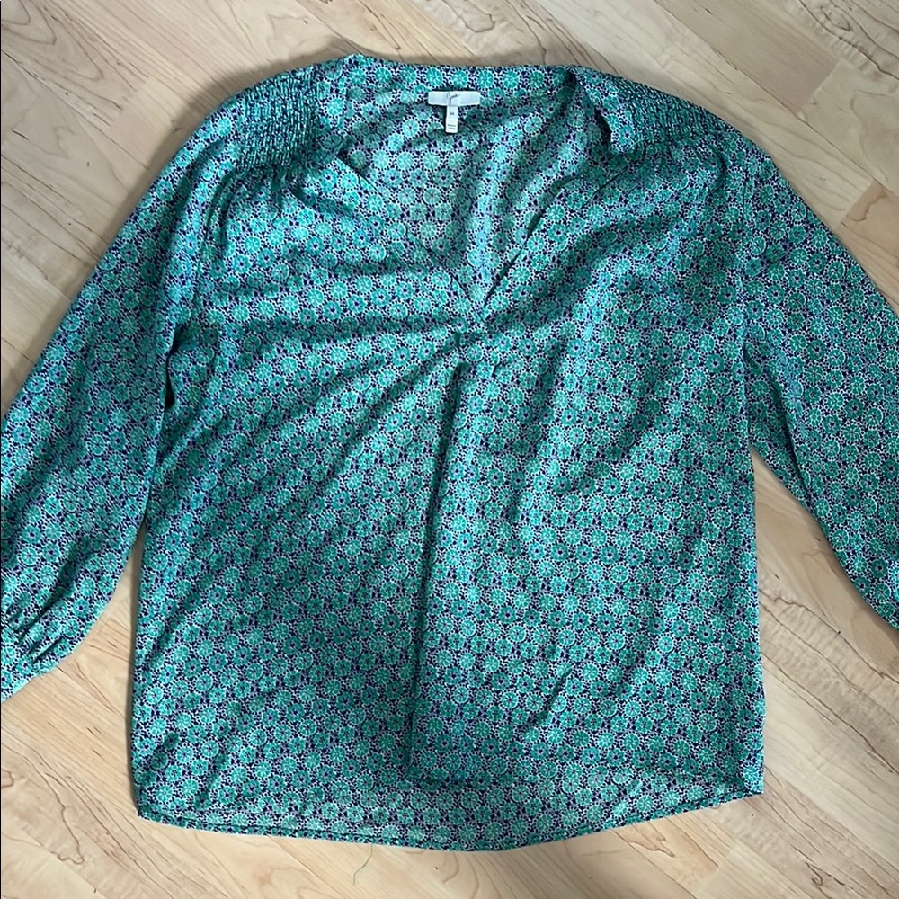 Joie Silk Teal and Black Patterned Blouse